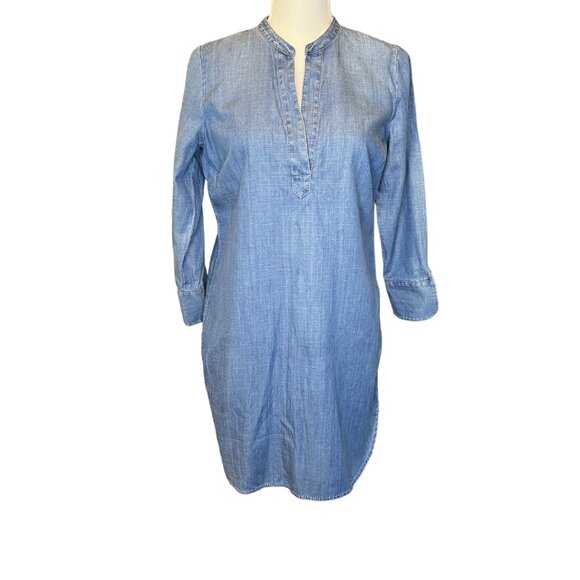 VINYARD VINES Chambray Denim 3/4 Sleeve‎ Tunic Dress Sz 2 Lyocell Linen Cotton - Picture 1 of 8